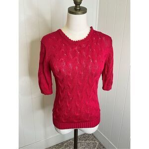 VTG 80s Personal Women’s Small 100% Acrylic Red Pullover Knit Sweater Scalloped